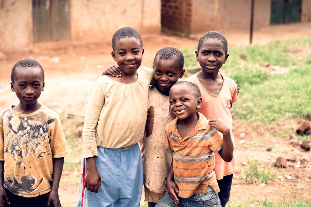 Laughing african children in the Ugandan village.