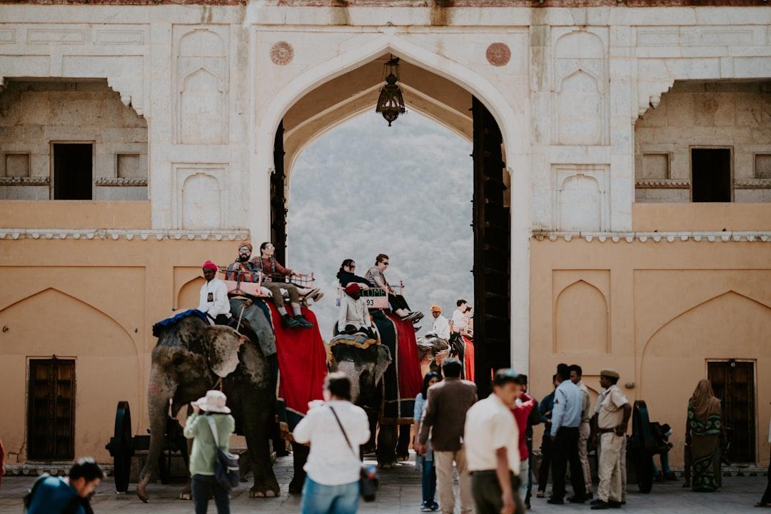Tourists riding elephants at Amer Fort, Jaipur