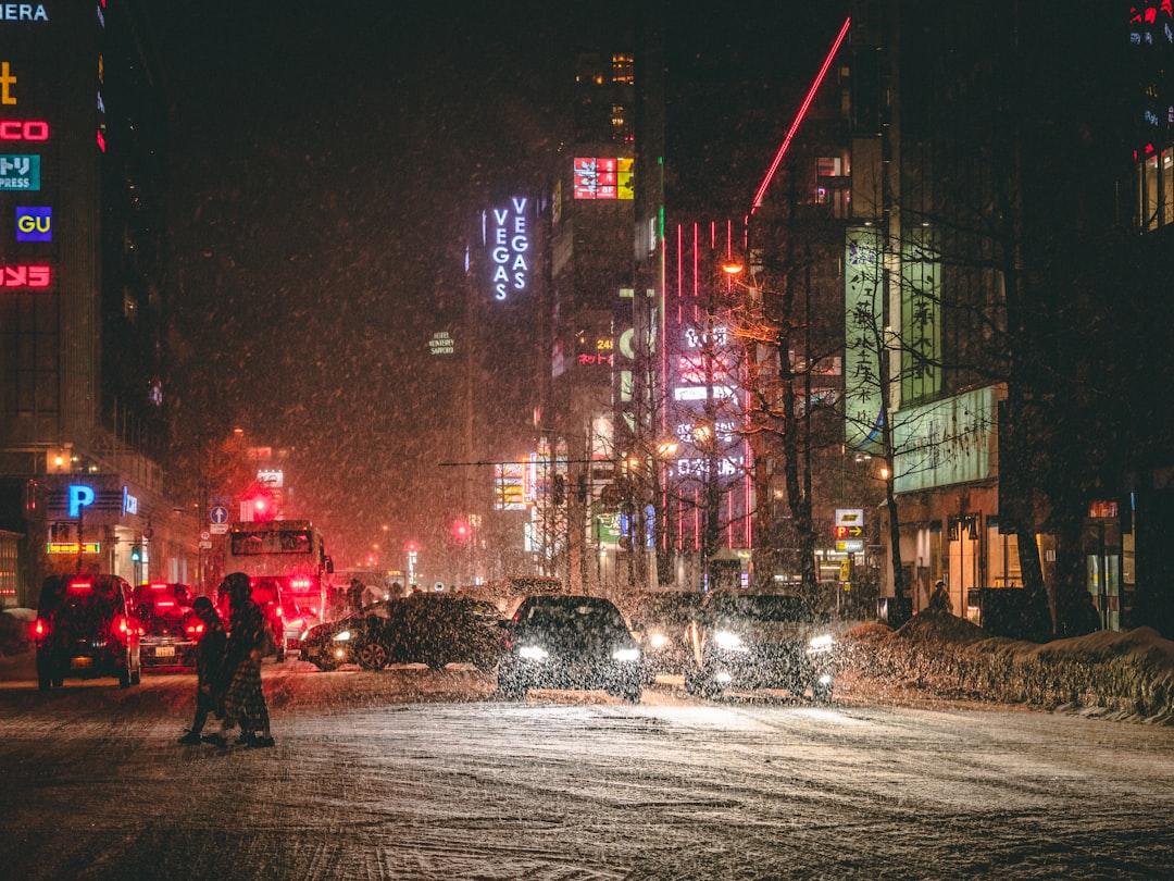 A snowy night in Sapporo. 
