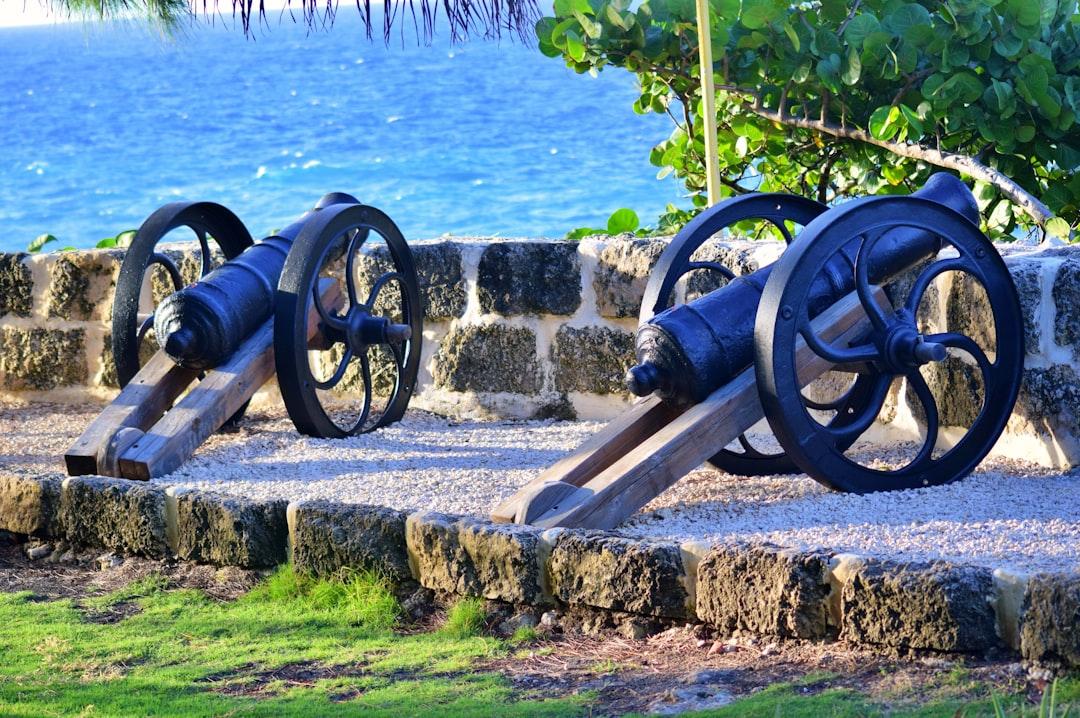 Historial site, canons in St Lucy, Barbados. Overlooking the Atlantic Ocean at the northern most point in this caribbean island