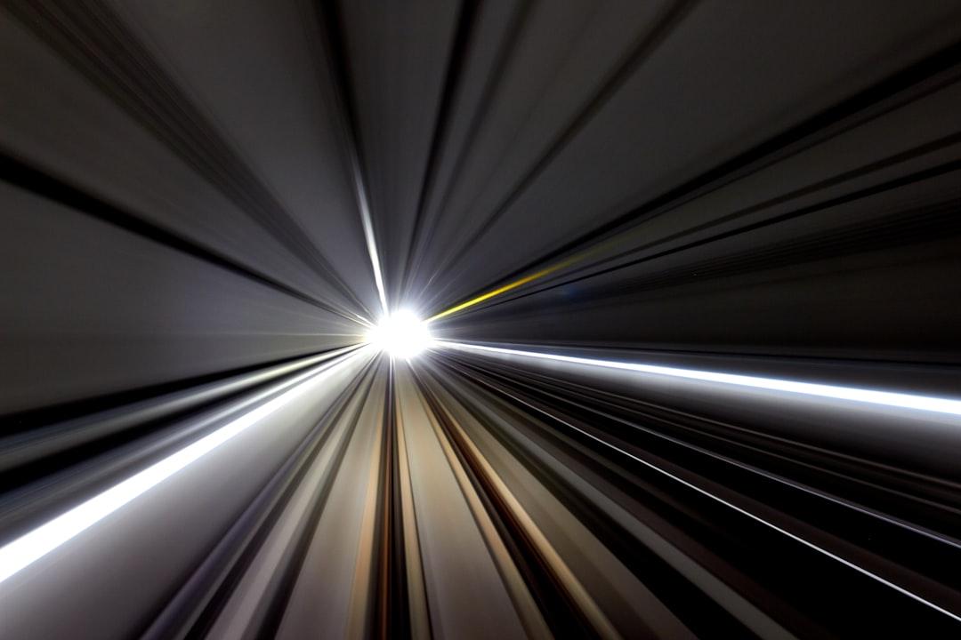 This is a long exposure shot from the front view of the autonomous subway line in south Korea.