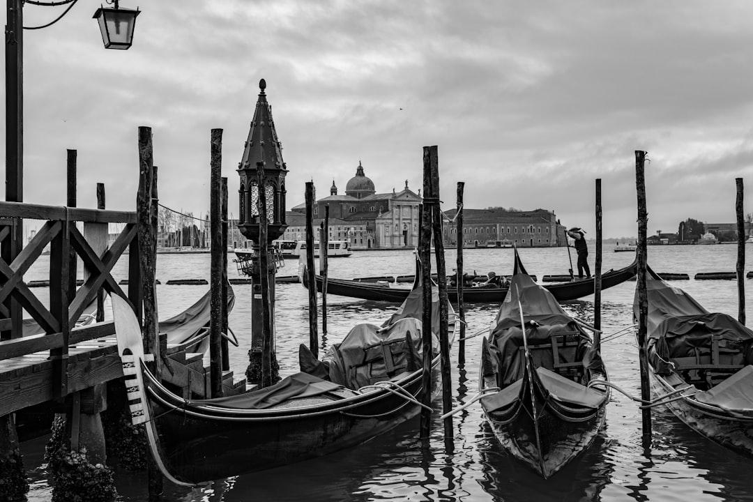 An overcast winter day in Venice, Italy with transportation by gondola