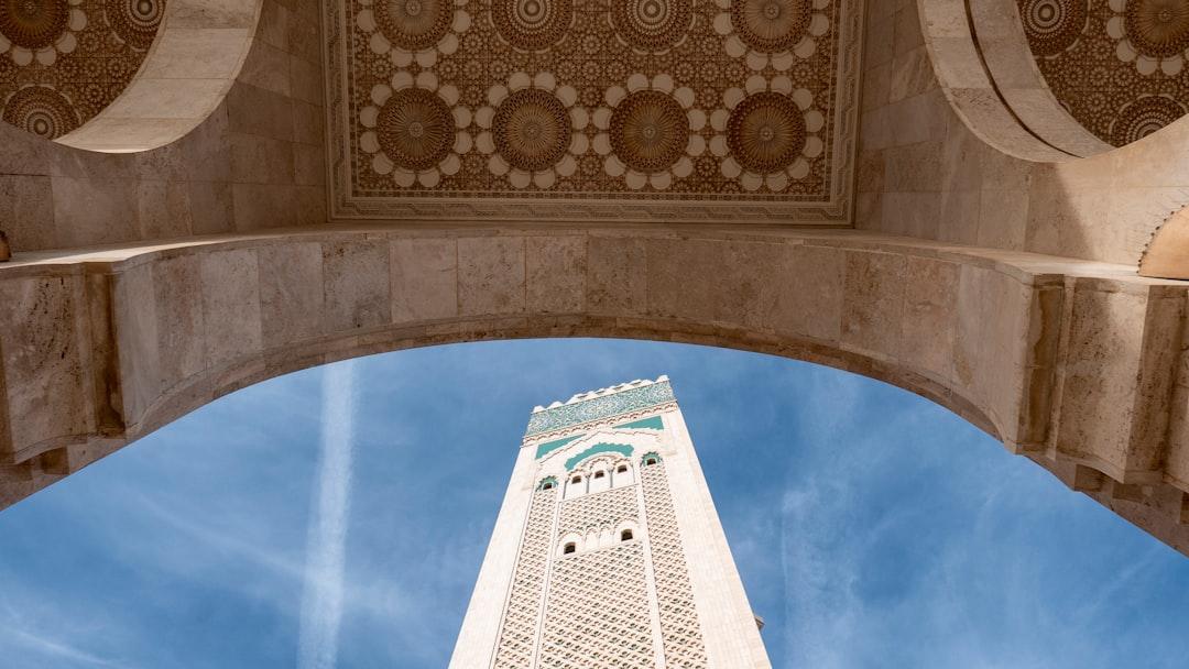 A perspective on the minaret of Casablanca mosquee