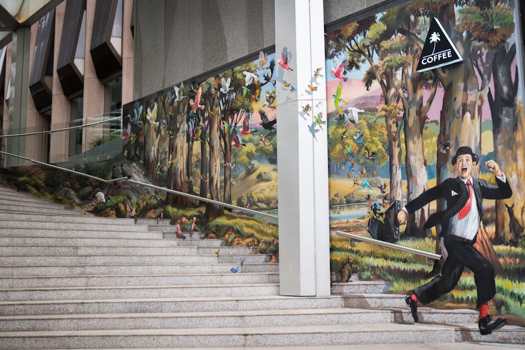 Beautiful and colourful street art on a staircase in downtown Perth. 